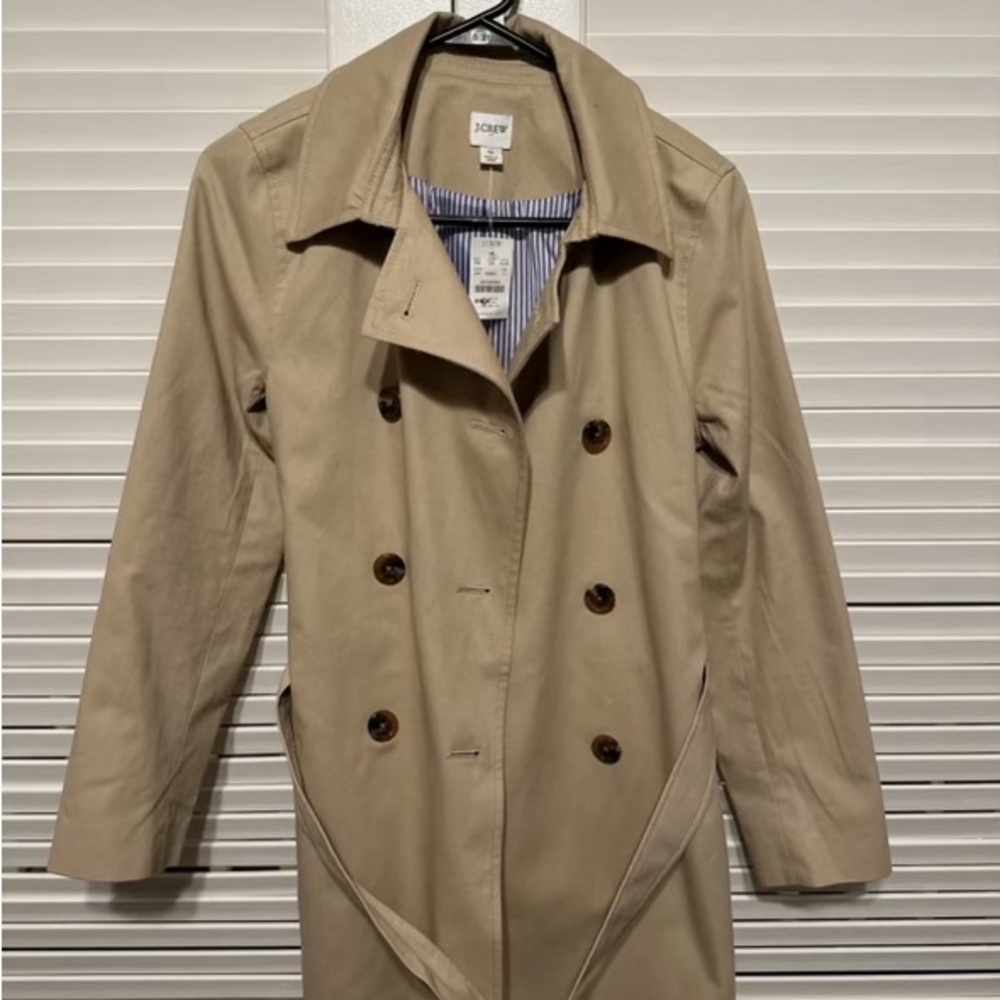 J Crew Trench Coat Tan/brown Belted Overcoat Long Sleeve